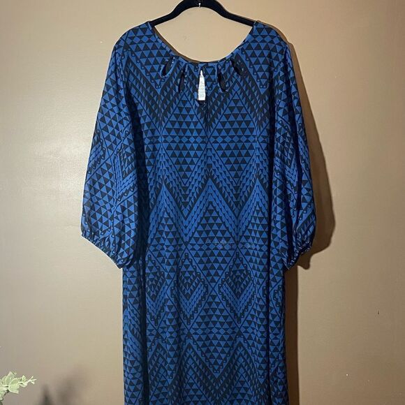 Danny & Nicole Geometric Print Midi Dress Neckline Cutout 3/4 Sleeve Size 3X EUC - Picture 3 of 12
